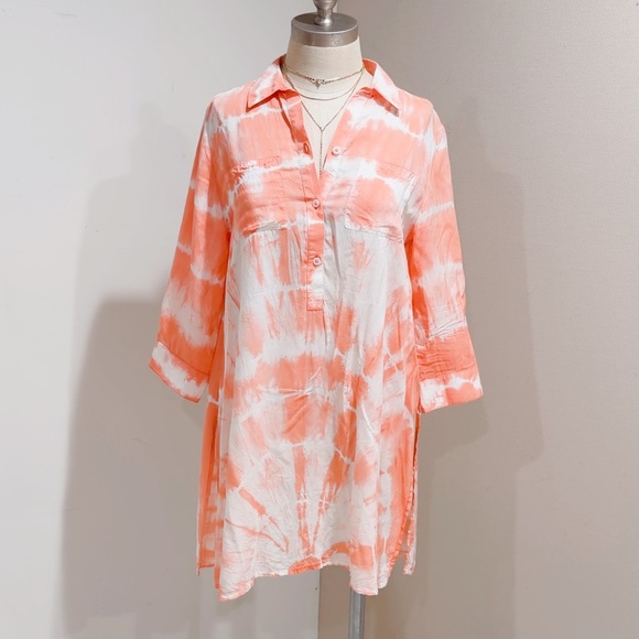 Chico's Tops - Chicos Peach Tie-dye Button-front Cover-Up Tunic Top Size 0 US Small
